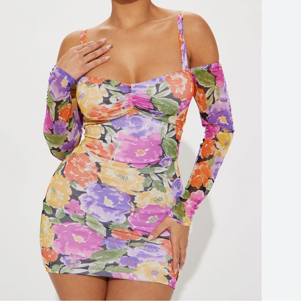 NEW Fashion Nova Lustful Paradise Multicolor Floral Mini Dress